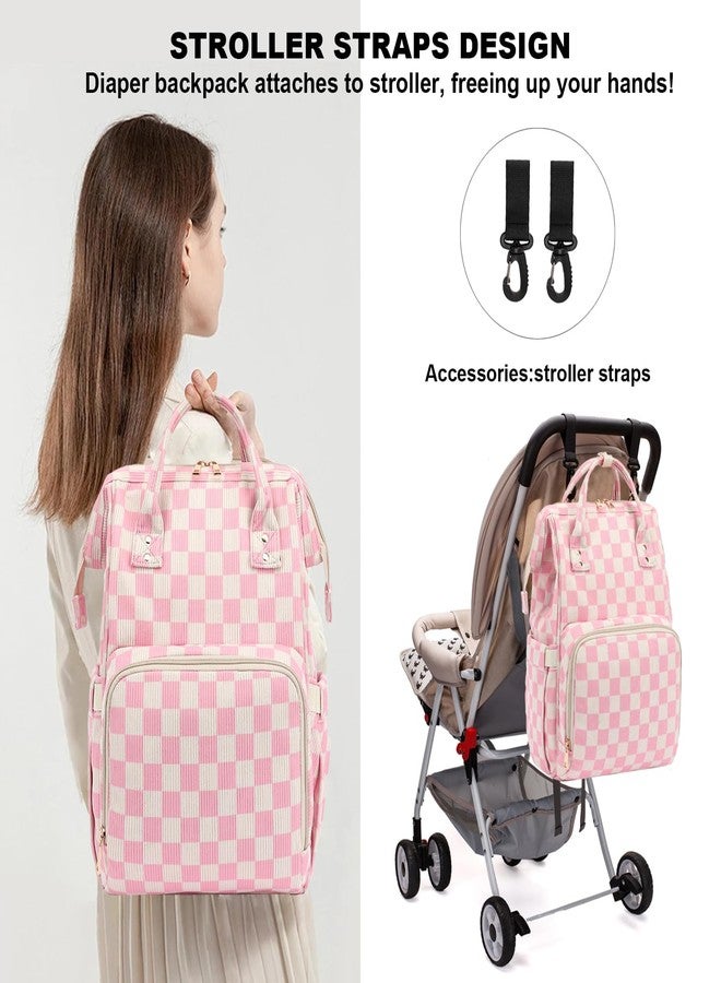Dezcrab Baby Diaper Bag Backpack for Mom, Large Capacity Travel Nappy Bag for Boys & Girls with Stroller Straps (Corduroy Checkered Pink) - Image 2