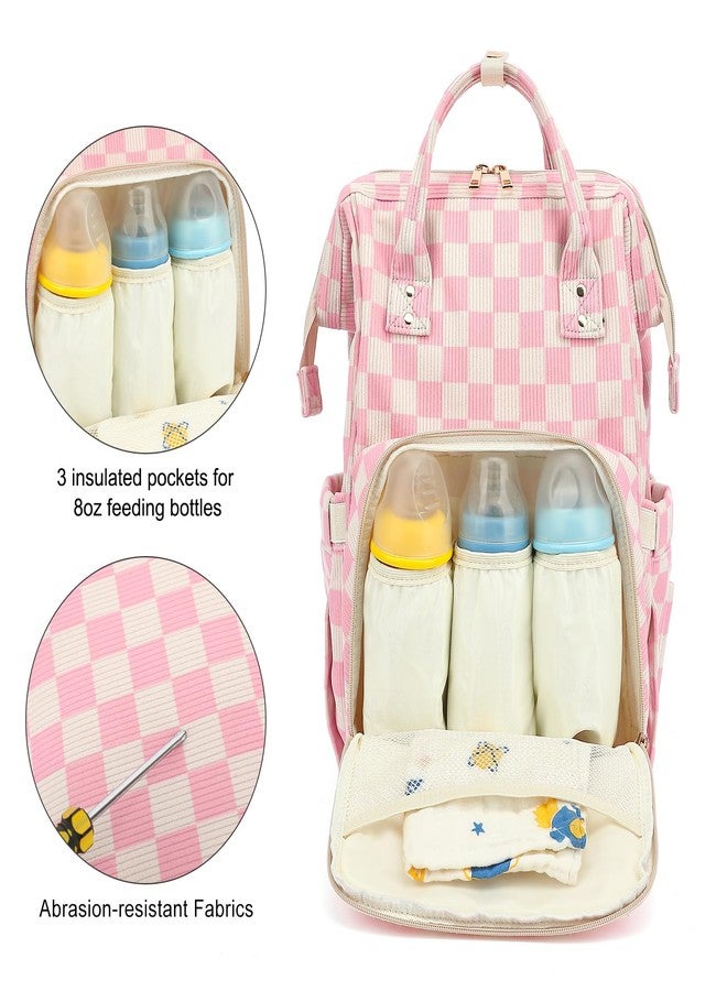Dezcrab Baby Diaper Bag Backpack for Mom, Large Capacity Travel Nappy Bag for Boys & Girls with Stroller Straps (Corduroy Checkered Pink) - Image 3