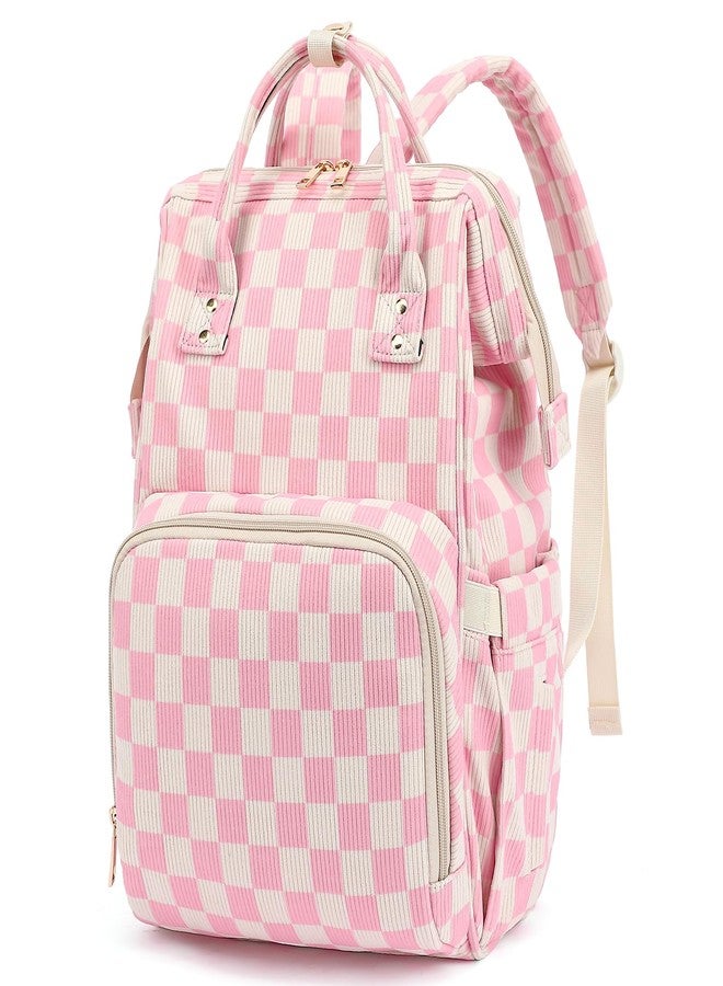 Dezcrab Baby Diaper Bag Backpack for Mom, Large Capacity Travel Nappy Bag for Boys & Girls with Stroller Straps (Corduroy Checkered Pink) - Image 1