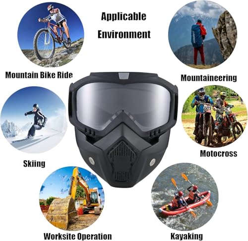 BROYEUR 2Pcs Paintball Mask Anti Fog,Tactical Full Face Mask Ski Mask Goggles Detachable Adjustable,Motorcycle Riding Face Protection (2Clear) - Image 5