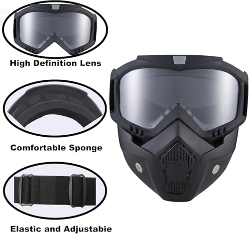 BROYEUR 2Pcs Paintball Mask Anti Fog,Tactical Full Face Mask Ski Mask Goggles Detachable Adjustable,Motorcycle Riding Face Protection (2Clear) - Image 2