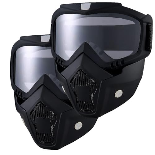 BROYEUR 2Pcs Paintball Mask Anti Fog,Tactical Full Face Mask Ski Mask Goggles Detachable Adjustable,Motorcycle Riding Face Protection (2Clear) - Image 1