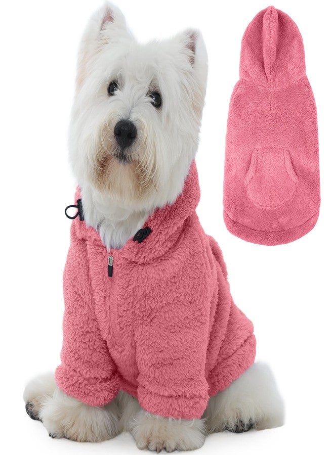 IDOMIK Fuzzy Dog Sweater with Adjustable Hood, Warm Fleece Dog Sweater Hoodie with Harness Hole & Pocket, Pullover Sweaters for Small Dogs, Fuzzy Hooded Sweatshirt for Fall Winter Christmas,Pink,S - Image 1
