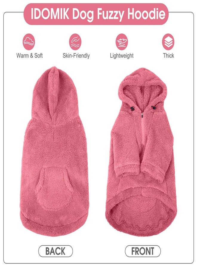 IDOMIK Fuzzy Dog Sweater with Adjustable Hood, Warm Fleece Dog Sweater Hoodie with Harness Hole & Pocket, Pullover Sweaters for Small Dogs, Fuzzy Hooded Sweatshirt for Fall Winter Christmas,Pink,S - Image 2