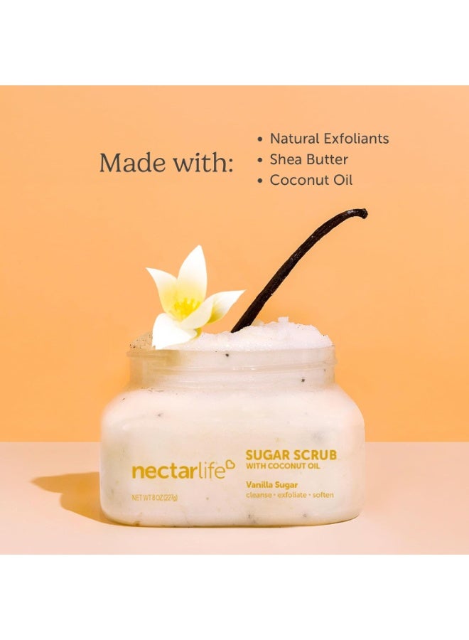 Nectar Life Exfoliating Sugar Scrub, Moisturizing Body Scrub with Coconut Oil & Shea Butter, Pre Shave Exfoliator (8 Ounce, Vanilla) - Image 4