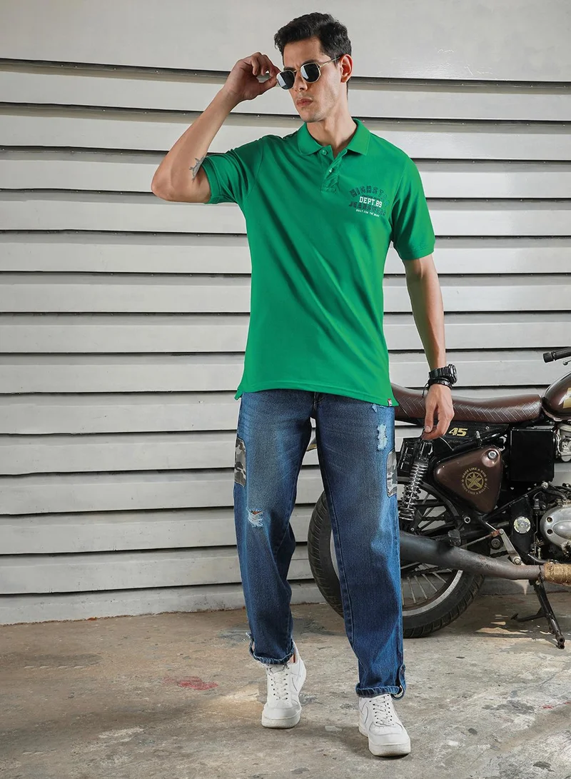 HIGH STAR Green Men's Green 100% Cotton Solid Pattern Polo Regular Fit T-Shirt for Men | Best Price UAE