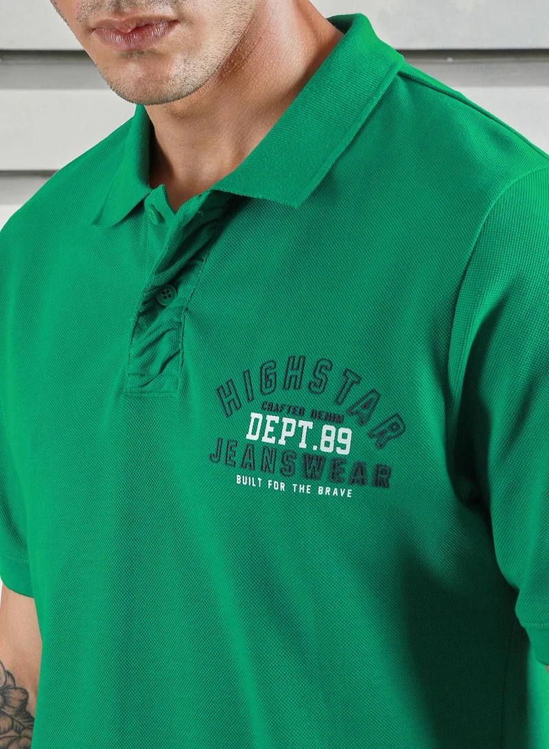 HIGH STAR Green Men's Green 100% Cotton Solid Pattern Polo Regular Fit T-Shirt for Men | Best Price UAE
