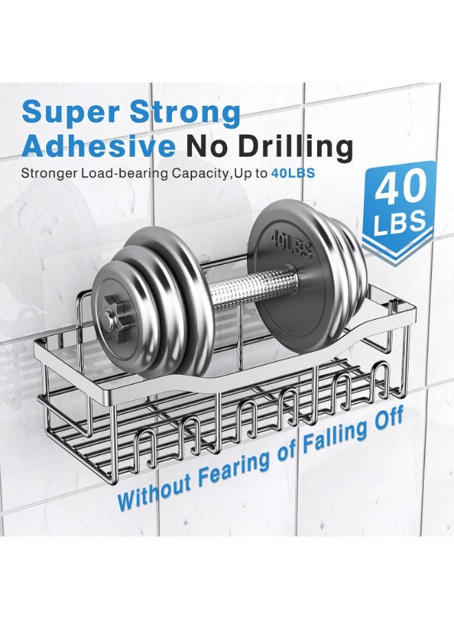 بواو BOAO حامل أدوات الاستحمام اللاصق، 5 قطع من الفولاذ المقاوم للصدأ المقاوم للصدأ مع سعة كبيرة، بدون حاجة للحفر، أرفف لتخزين الحمام والديكور المنزلي - Image 4