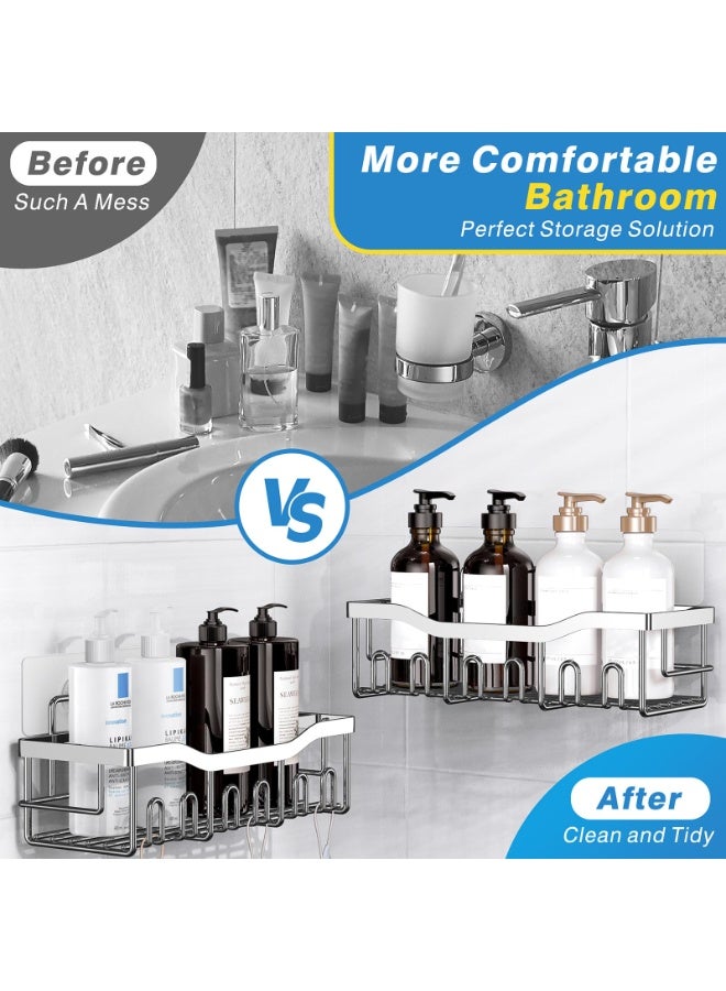 بواو BOAO حامل أدوات الاستحمام اللاصق، 5 قطع من الفولاذ المقاوم للصدأ المقاوم للصدأ مع سعة كبيرة، بدون حاجة للحفر، أرفف لتخزين الحمام والديكور المنزلي - Image 3