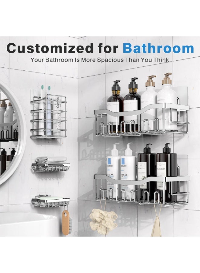 بواو BOAO حامل أدوات الاستحمام اللاصق، 5 قطع من الفولاذ المقاوم للصدأ المقاوم للصدأ مع سعة كبيرة، بدون حاجة للحفر، أرفف لتخزين الحمام والديكور المنزلي - Image 2