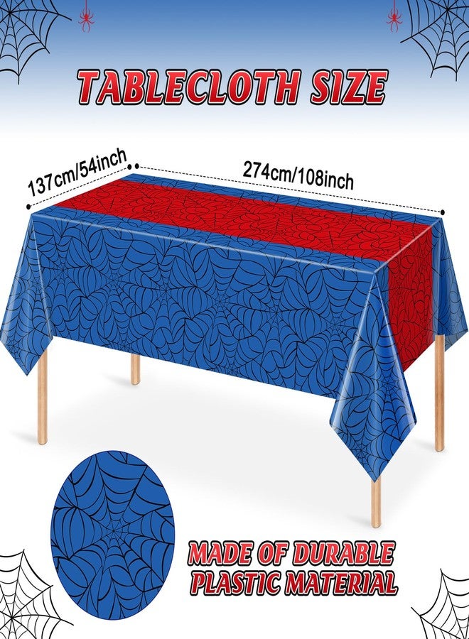 KEASKELL 2Pcs Spider Web Themed Birthday Party Tablecloths Decorations,Mix Blue and Red Hero Plastic Table Cover Disposable Rectangle Table Cloth for Baby Shower Kids Boys Birthday Party Supplies,54x108 Inch - Image 2