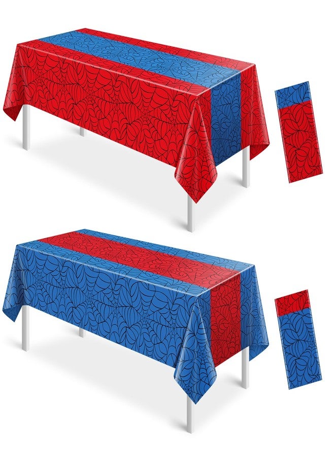 KEASKELL 2Pcs Spider Web Themed Birthday Party Tablecloths Decorations,Mix Blue and Red Hero Plastic Table Cover Disposable Rectangle Table Cloth for Baby Shower Kids Boys Birthday Party Supplies,54x108 Inch - Image 1