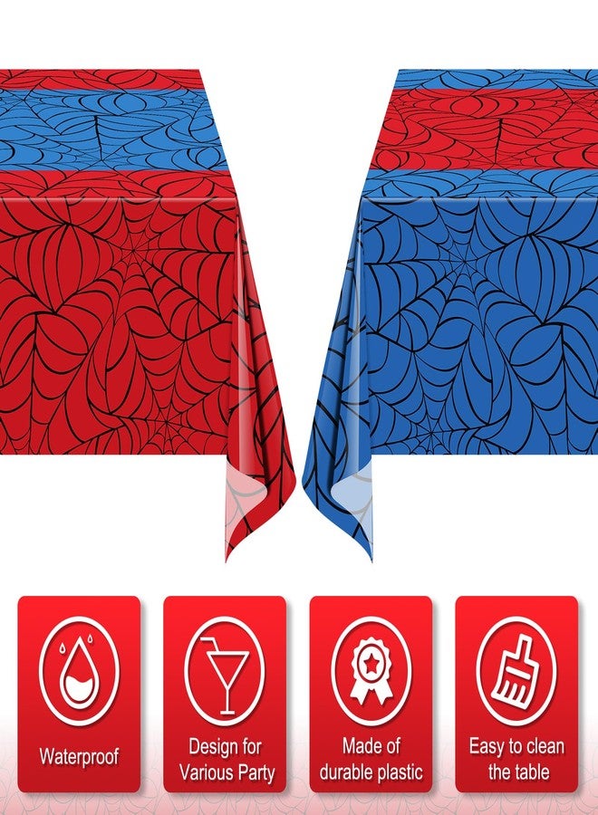 KEASKELL 2Pcs Spider Web Themed Birthday Party Tablecloths Decorations,Mix Blue and Red Hero Plastic Table Cover Disposable Rectangle Table Cloth for Baby Shower Kids Boys Birthday Party Supplies,54x108 Inch - Image 3