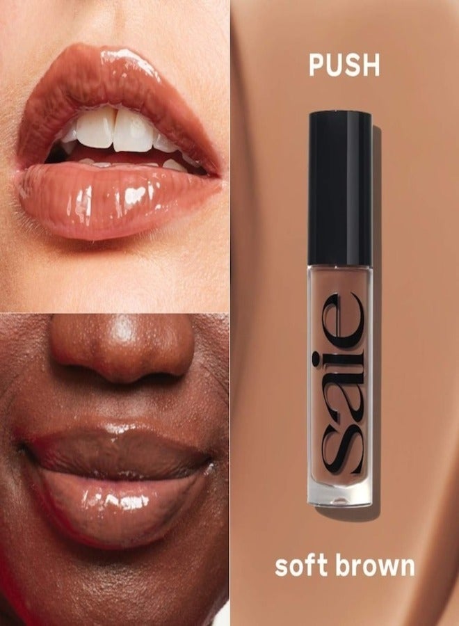 Saie   Glossy Bounce™  High Shine Lip Gloss -  Push - soft brown ,  Moisturizing Oil Infused, 5ml - Image 2