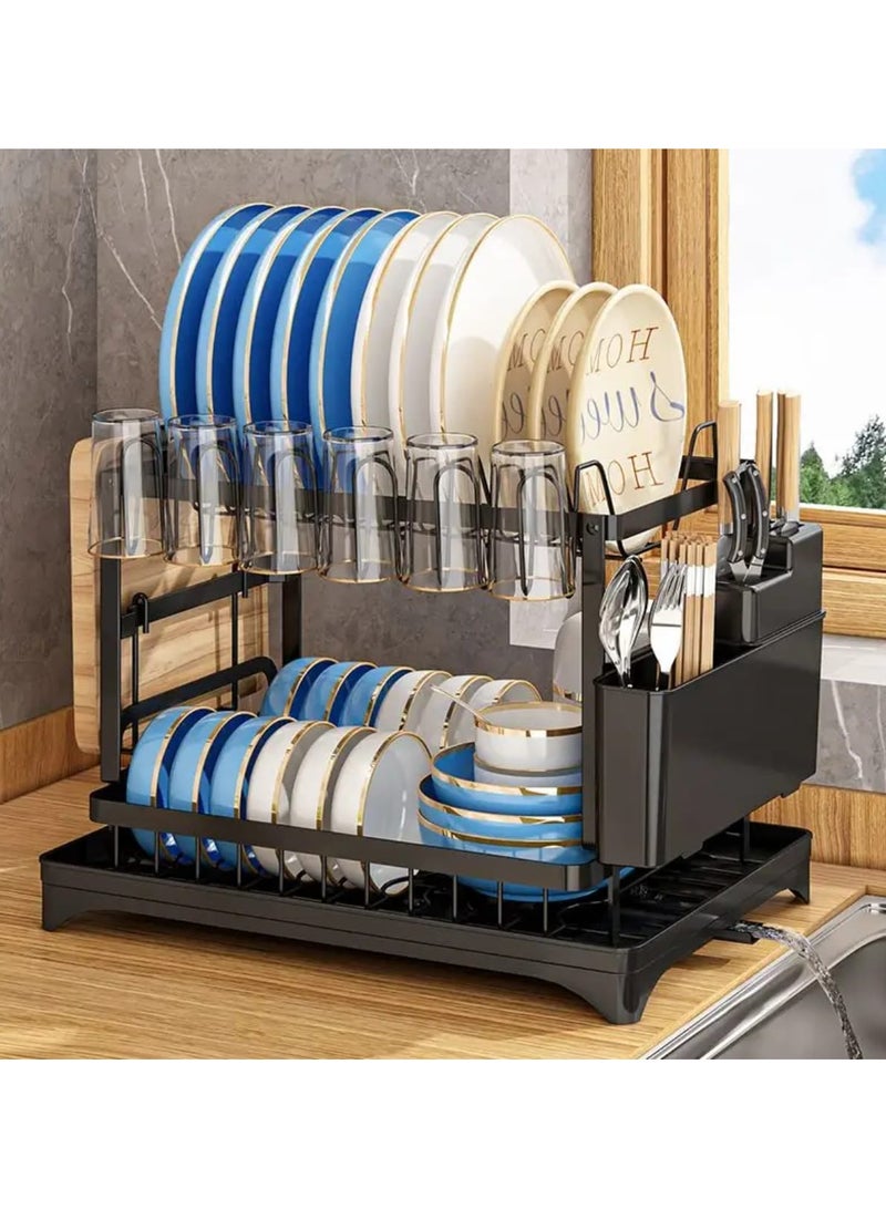 إيجيل رف تجفيف أطباق متعدد الوظائف مكون من طبقتين، حوض كبير متباين اللون فوق الحوض، مصفاة أطباق، رف تجفيف أطباق فوق الحوض - Image 1