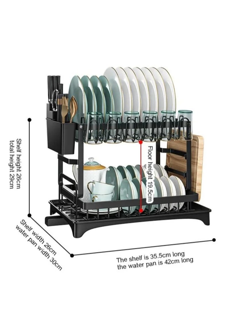 إيجيل رف تجفيف أطباق متعدد الوظائف مكون من طبقتين، حوض كبير متباين اللون فوق الحوض، مصفاة أطباق، رف تجفيف أطباق فوق الحوض - Image 2