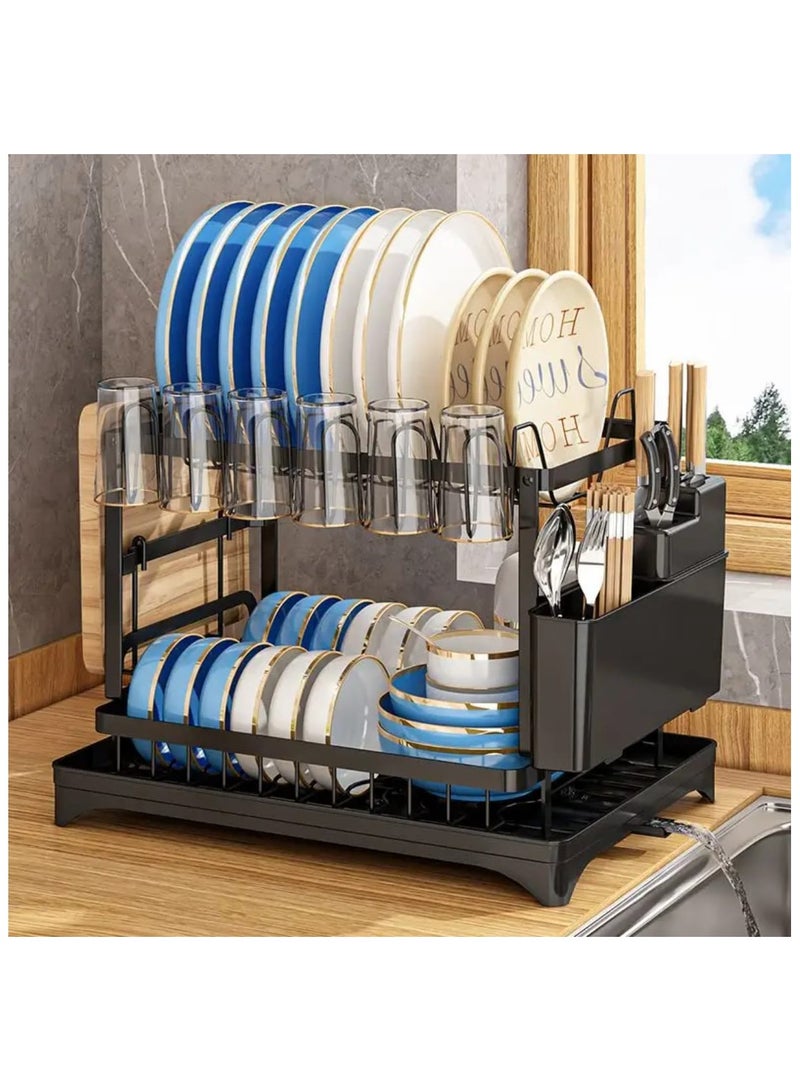 إيجيل رف تجفيف أطباق متعدد الوظائف مكون من طبقتين، حوض كبير متباين اللون فوق الحوض، مصفاة أطباق، رف تجفيف أطباق فوق الحوض - Image 3