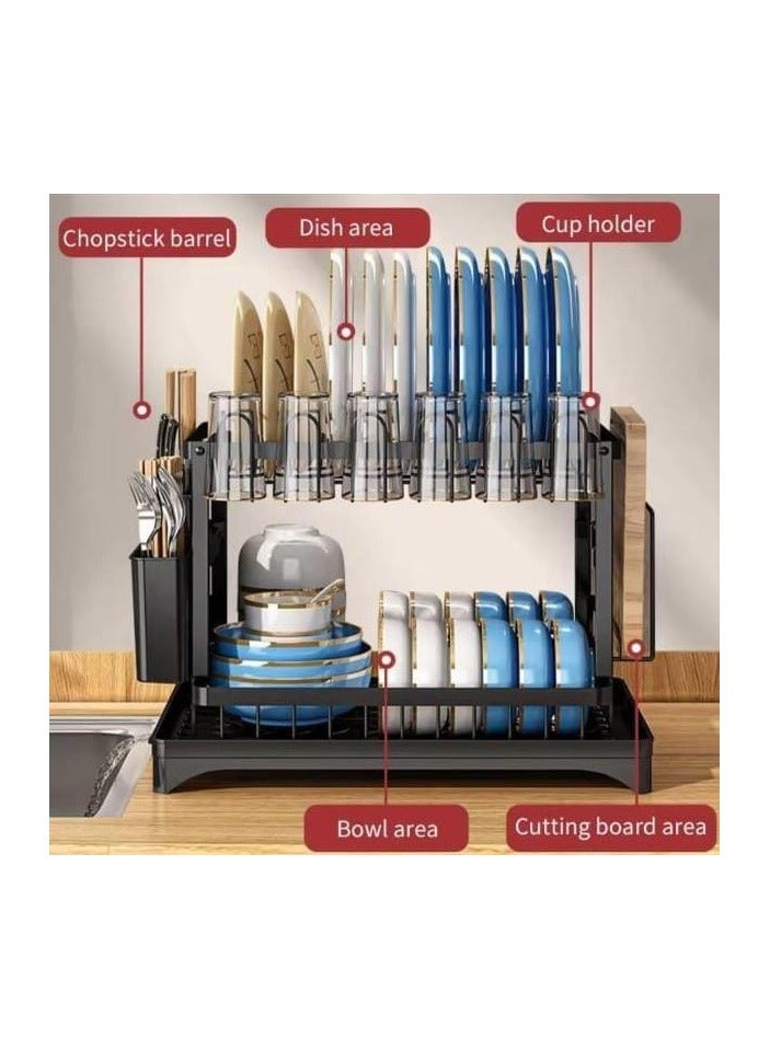 إيجيل رف تجفيف أطباق متعدد الوظائف مكون من طبقتين، حوض كبير متباين اللون فوق الحوض، مصفاة أطباق، رف تجفيف أطباق فوق الحوض - Image 4