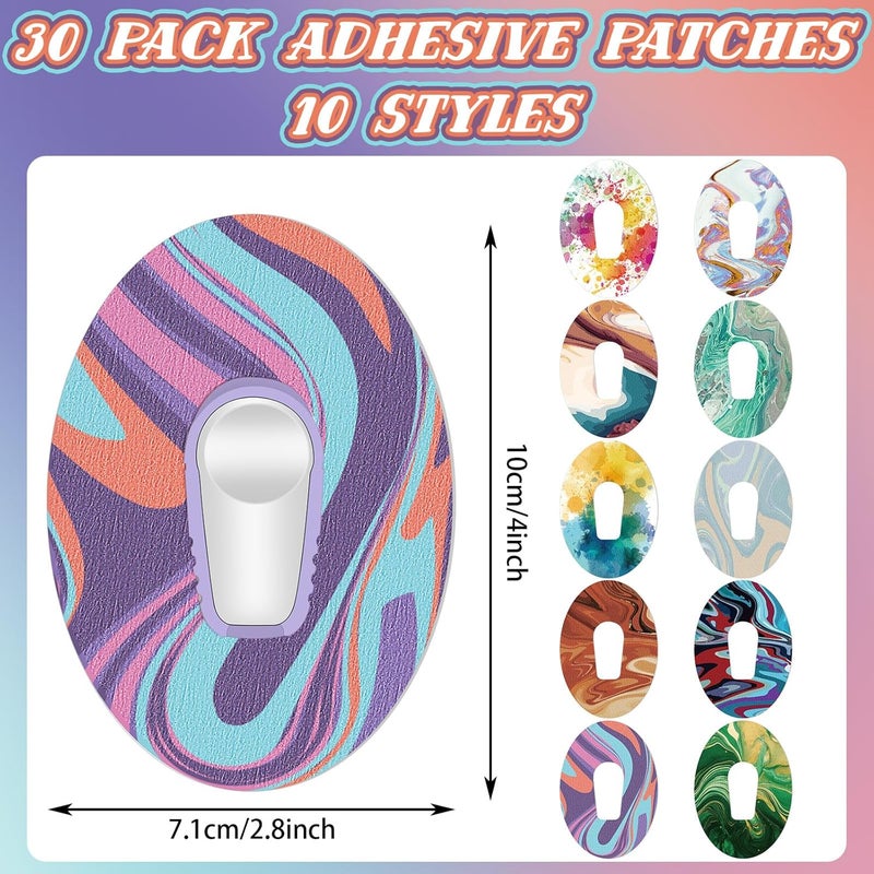Siifert 30 Pack Adhesive Patch CGM Tape Breathable Patches Pre Cut Adhesive Tape Stickers Sensor Covers 10 Swirl StylesCompatible with Dexcom G6 - Image 2