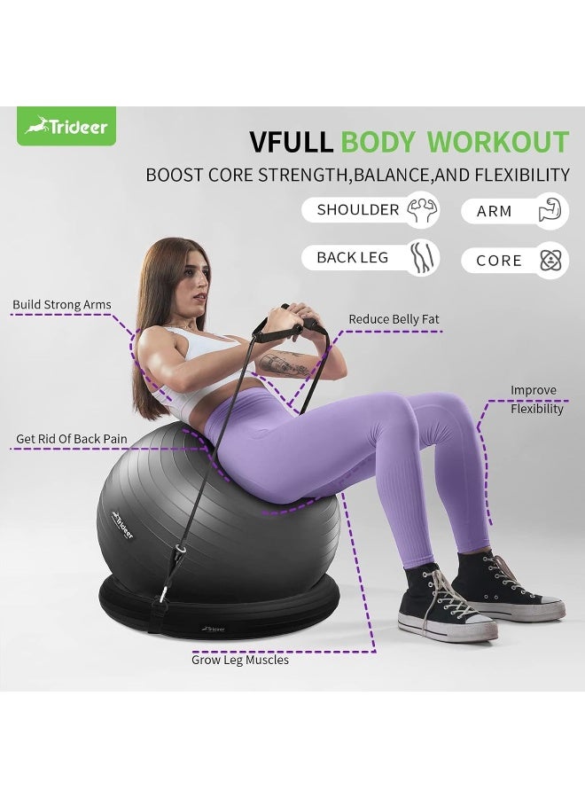 Trideer Trideer Ball Chair Yoga Ball Chair Exercise Ball Chair with Base & Bands for Home Gym Workout Ball for Abs, Stability Ball & Balance Ball Seat to Relieve Back Pain  - Image 5