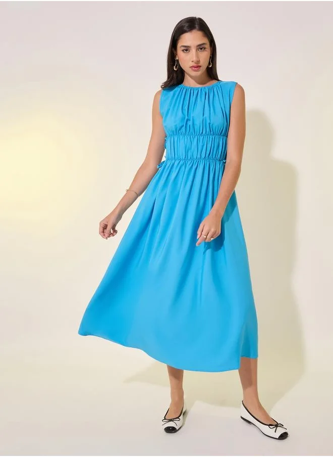 ستايلي Waist Drawstring Sleeveless Midi Dress with Ruched Detail