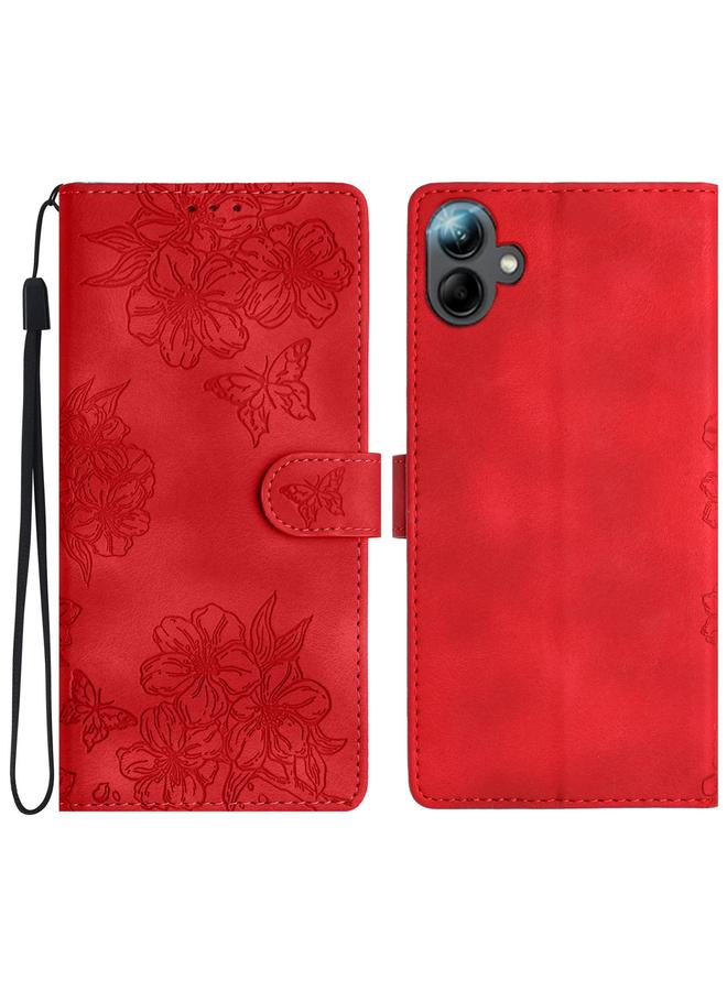 إيروريكس جراب لهاتف Samsung Galaxy A06 4G، جراب هاتف من الجلد المنقوش بنقشة زهور الكرز والفراشة من مادة البولي يوريثان - Image 1