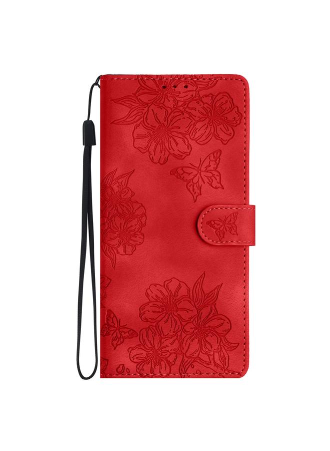 إيروريكس جراب لهاتف Samsung Galaxy A06 4G، جراب هاتف من الجلد المنقوش بنقشة زهور الكرز والفراشة من مادة البولي يوريثان - Image 2