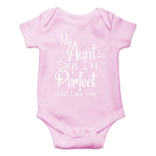 Funnwear My Aunt Says I'm Perfect Just Like Her - Funny Baby Essentials Bodysuit - Newborn Girl Clothes (6 Months, Pink) - Image 5
