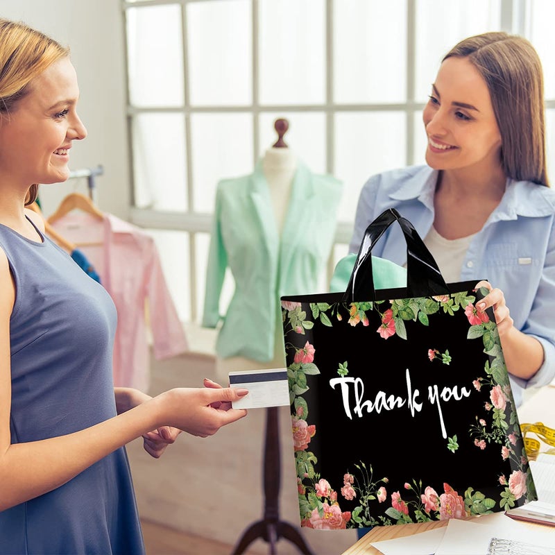 MoloTAR Thank You Bags, 50 Pack Extra Thick 12"x15" Reusable Shopping Bags for Boutique, Plastic Retail Gift Merchandise - Image 2