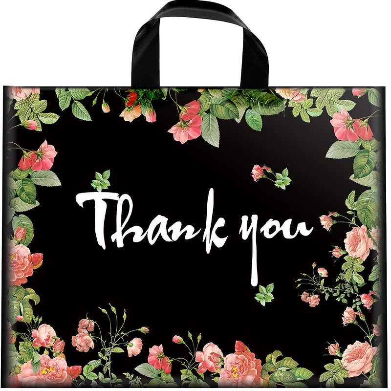 MoloTAR Thank You Bags, 50 Pack Extra Thick 12"x15" Reusable Shopping Bags for Boutique, Plastic Retail Gift Merchandise - Image 1