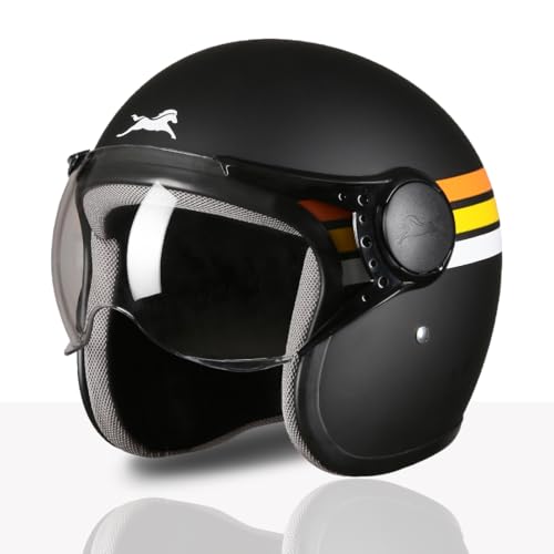 TVS Downtown Open Face Helmet � Stylish &Safe Half Face Helmet for Riders | ISI & DOT Certified | Premium Protection for Men & Women | Comfortable, Durable & Lightweight Design with Visor(Black V2/XL) - Image 1