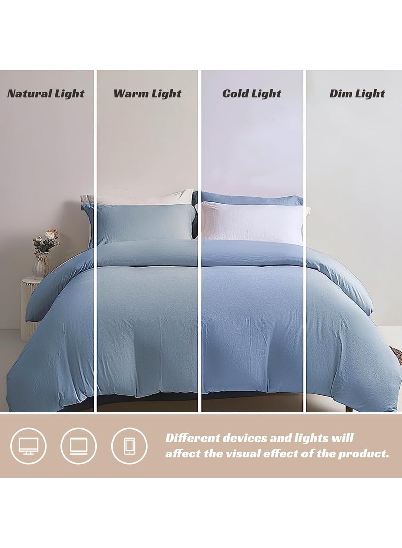 انفوسن طقم غطاء لحاف مقاس كينج من 4 قطع، يتضمن 1 غطاء لحاف 220 × 240 سم و2 كيس وسادة 48 × 74 سم و1 ملاءة سرير 235 × 250 سم، طقم سرير قطن فائق النعومة، بدون لحاف، ازرق رمادي - Image 2