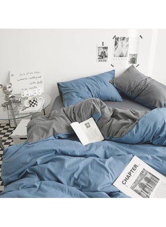 INFOSUN Duvet Cover Set King Size 4 Pcs, Include 1 Quilt Cover 220 x 240cm & 2 Pillow Cases 48 x 74cm & 1 Bedsheet 235 x 250cm, Super Soft Quality Cotton Bedding Set, NO Comforter - Blue Grey  - Image 3