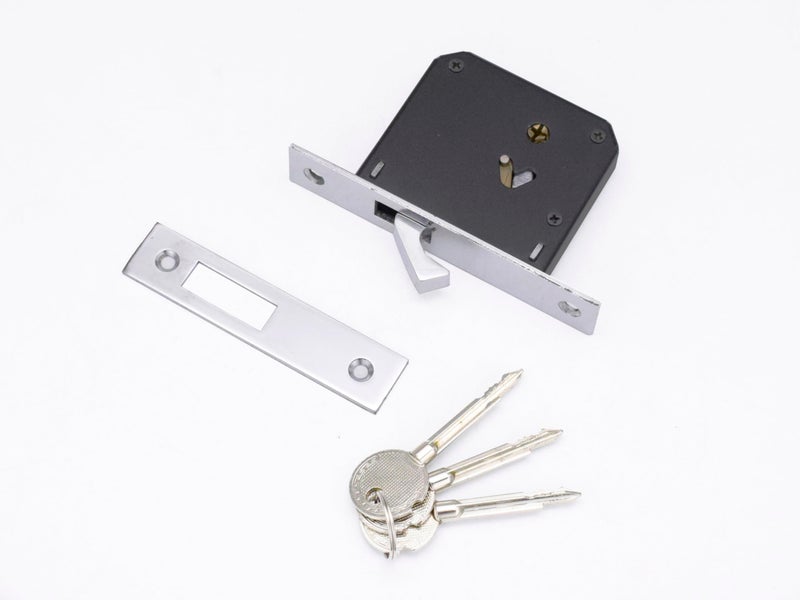 RAB Sliding Locks MS (Iron) for Doors with Security Locking Mechanism and Safety Purpose (Code:- Lock C-024 Star Key, Keys:- 2 Star Keys) (Pack of:- 1 pcs Lock) - Image 1