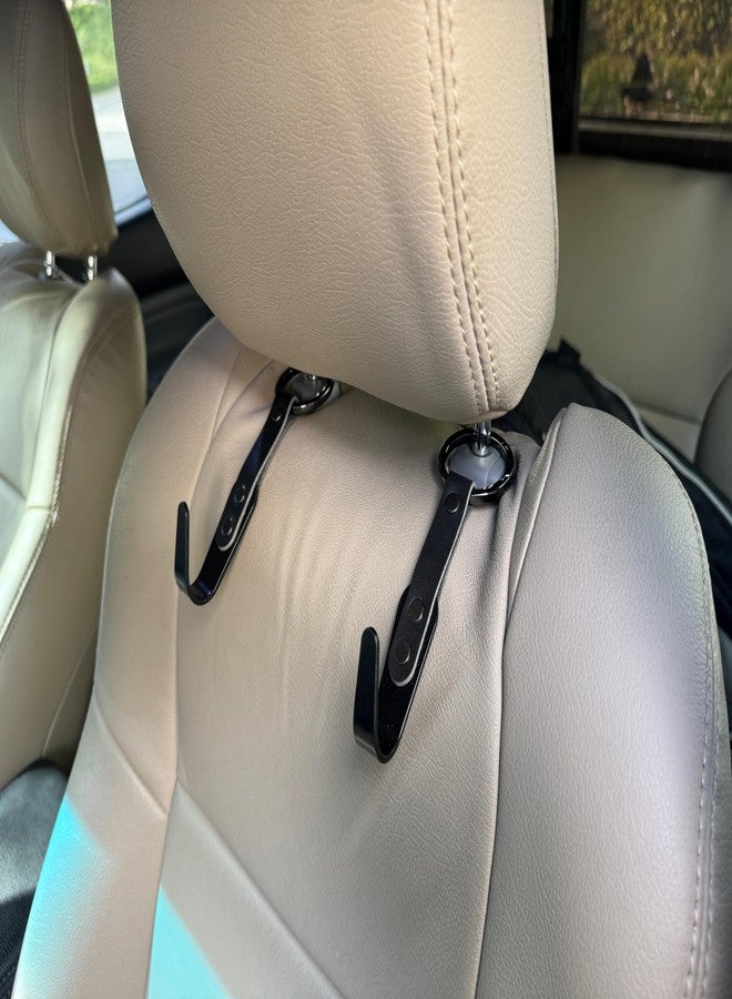 IQ Labs Headrest Hooks Car Bag Back Seat Headrest Hook for Car 2 Pack Black (Black Black Hook) - Image 1