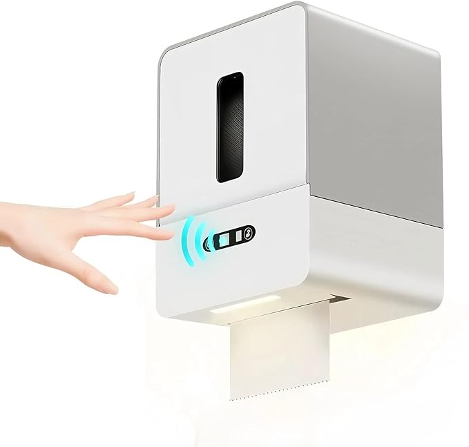 موزع مناشف ورقية مستشعر بدون لمس مع ضوء ليلي 3 إعدادات طول مثبت على الحائط باللون الرمادي - Image 1