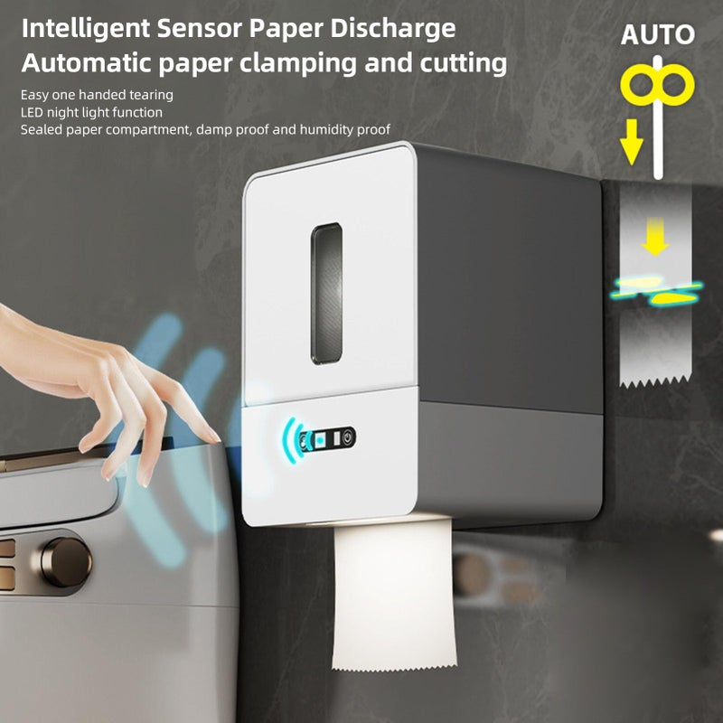 موزع مناشف ورقية مستشعر بدون لمس مع ضوء ليلي 3 إعدادات طول مثبت على الحائط باللون الرمادي - Image 4