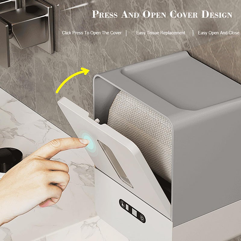 موزع مناشف ورقية مستشعر بدون لمس مع ضوء ليلي 3 إعدادات طول مثبت على الحائط باللون الرمادي - Image 3