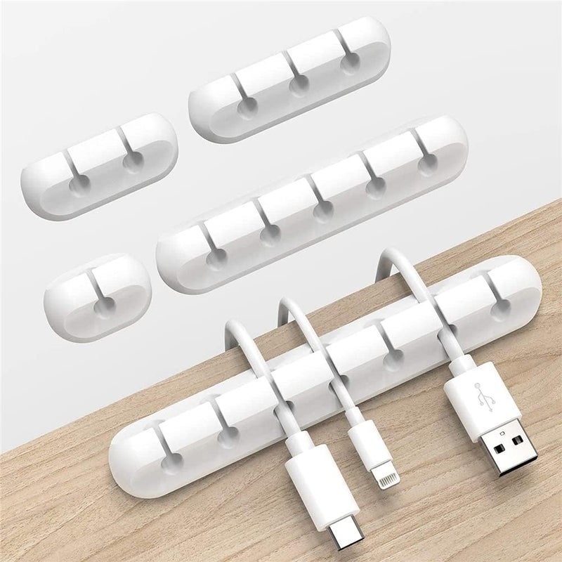 Cable Organizers, Wire Clips, 5PCS Cord Holder for Desk, Car, Phone Charging, USB Cable, Earphones, Network Cable, Anti-Winding Table Tidy, White - Image 1