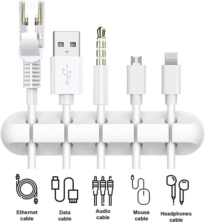 Cable Organizers, Wire Clips, 5PCS Cord Holder for Desk, Car, Phone Charging, USB Cable, Earphones, Network Cable, Anti-Winding Table Tidy, White - Image 3