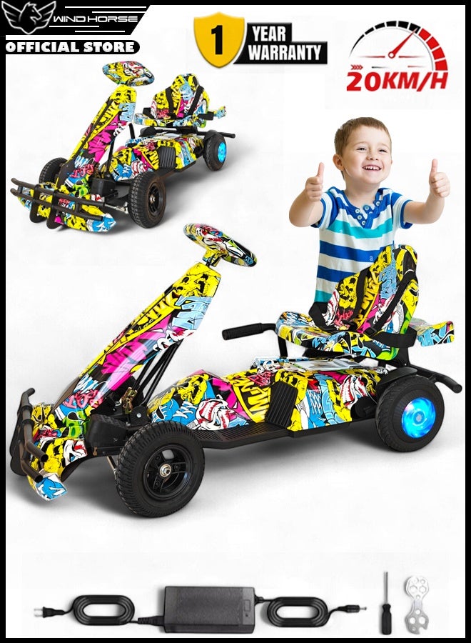 حصان الريح سيارة جو كارت كهربائية للأطفال بمحرك 250 واط، بطارية 36 فولت 4 أمبير، سرعة 20 كم/ساعة، إطارات 8 بوصة، إطار من سبائك الصلب، زر الرجوع للخلف، عجلات LED، وقت ركوب 35 دقيقة، سيارة سباق 4 عجلات للأطفال، لعبة ركوب - Image 1