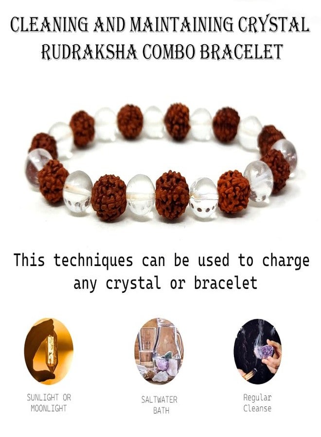 Orgonite Shop Original Rudraksha Sphatik Bracelet - Natural 5 Mukhi & Clear Quartz Crystal Beads - Shiv Shakti Healing Jewelry for Peace, Focus & Cooling - Men & Women - Image 4