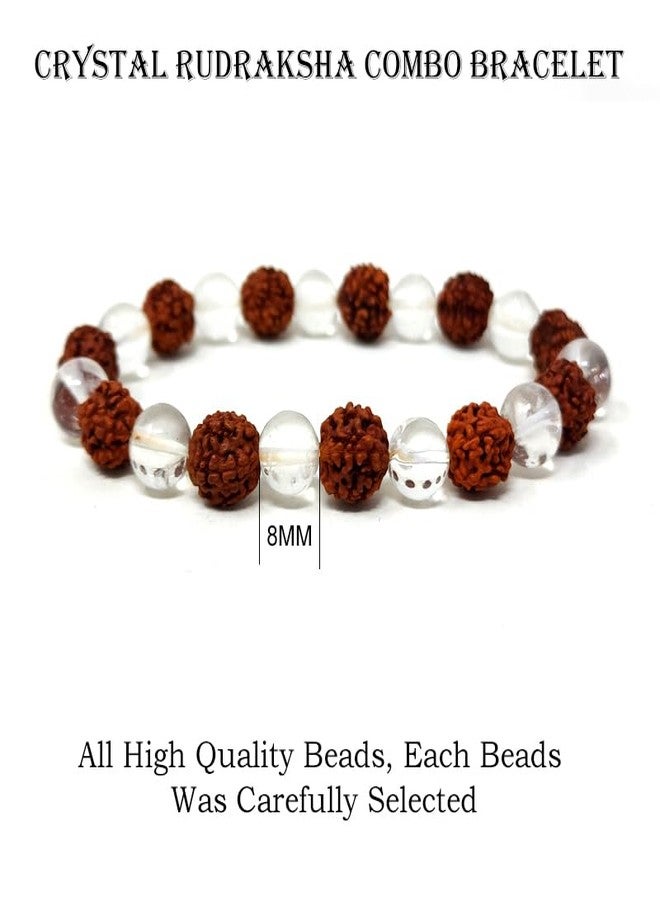 Orgonite Shop Original Rudraksha Sphatik Bracelet - Natural 5 Mukhi & Clear Quartz Crystal Beads - Shiv Shakti Healing Jewelry for Peace, Focus & Cooling - Men & Women - Image 3