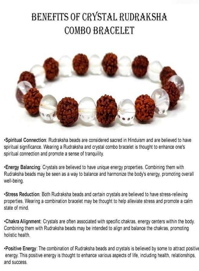Orgonite Shop Original Rudraksha Sphatik Bracelet - Natural 5 Mukhi & Clear Quartz Crystal Beads - Shiv Shakti Healing Jewelry for Peace, Focus & Cooling - Men & Women - Image 2