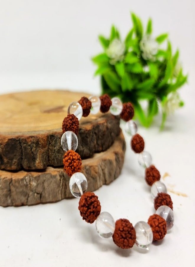 Orgonite Shop Original Rudraksha Sphatik Bracelet - Natural 5 Mukhi & Clear Quartz Crystal Beads - Shiv Shakti Healing Jewelry for Peace, Focus & Cooling - Men & Women - Image 5