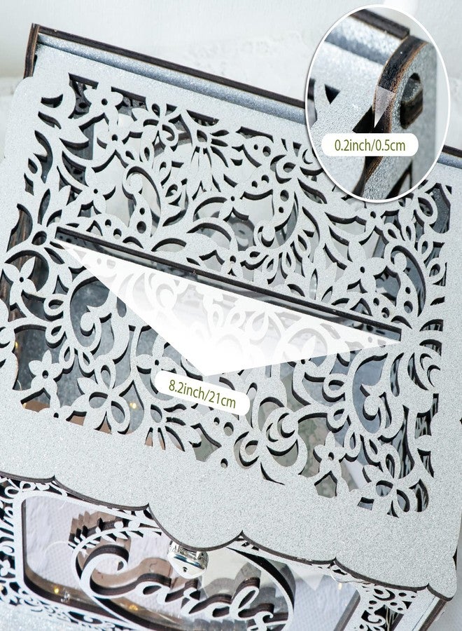OurWarm Sliver Wedding Card Box with Lock, Wood Gift Card Box Holder with Clear Window and String Light - Image 4