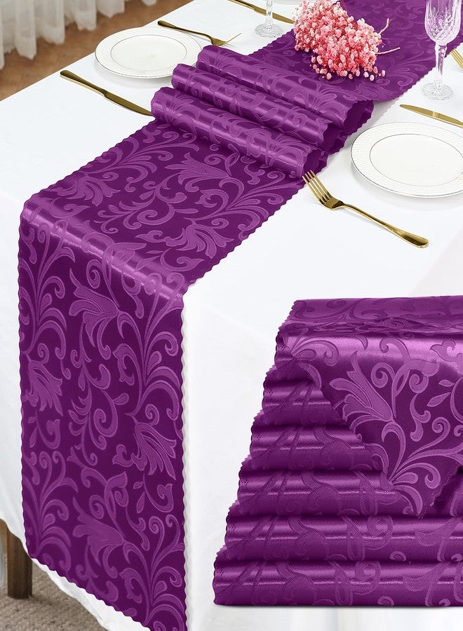 Eychei 6 Pack Purple Satin Table Runner 12 x 108 Inch Long, Bright Smooth Damask Table Runner, Silky Jacquard Dinner Table Runner Decorations for Weddings, Banquet, Birthday Parties, Graduations - Image 1