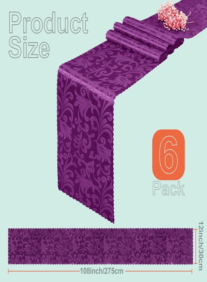 Eychei 6 Pack Purple Satin Table Runner 12 x 108 Inch Long, Bright Smooth Damask Table Runner, Silky Jacquard Dinner Table Runner Decorations for Weddings, Banquet, Birthday Parties, Graduations - Image 3