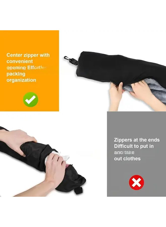 Black Travel Neck Pillow Portable Ergonomic Support For Airplane Car Camping - Image 2