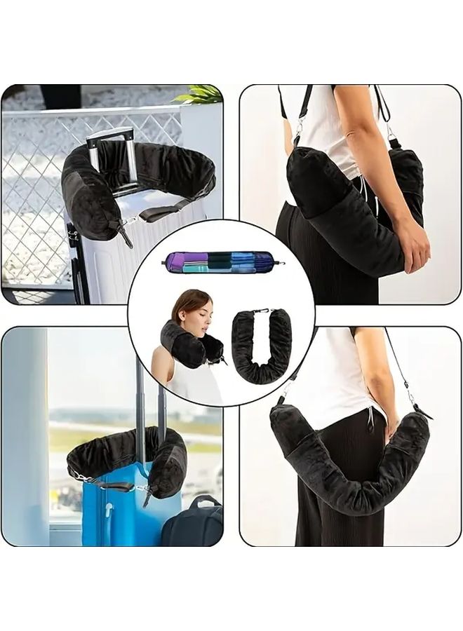 Black Travel Neck Pillow Portable Ergonomic Support For Airplane Car Camping - Image 4